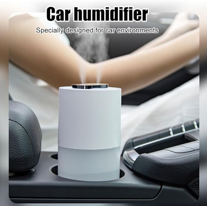 Mini Humidifier, 400ML Portable Air Diffuser with Night Light, Dual Spray Nozzles, 2 Mist Modes, Silent Car Humidifier for Office Home Bedroom