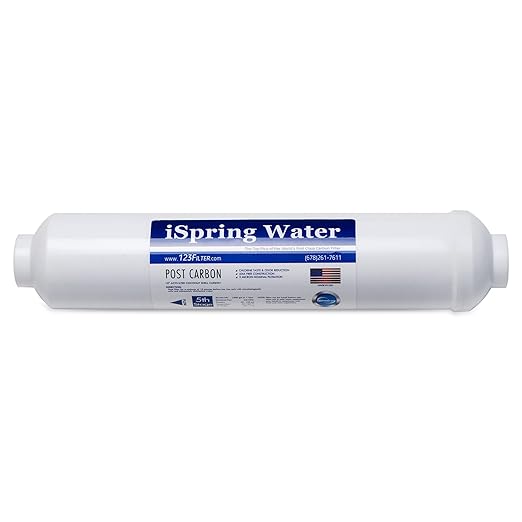 iSpring FT15US Premium Inline Activated Post Carbon Replacement Water Filter Cartridge with Quick Connect for Under Sink Reverse Osmosis RO System, Made in USA, 1 Count (Pack of 1)