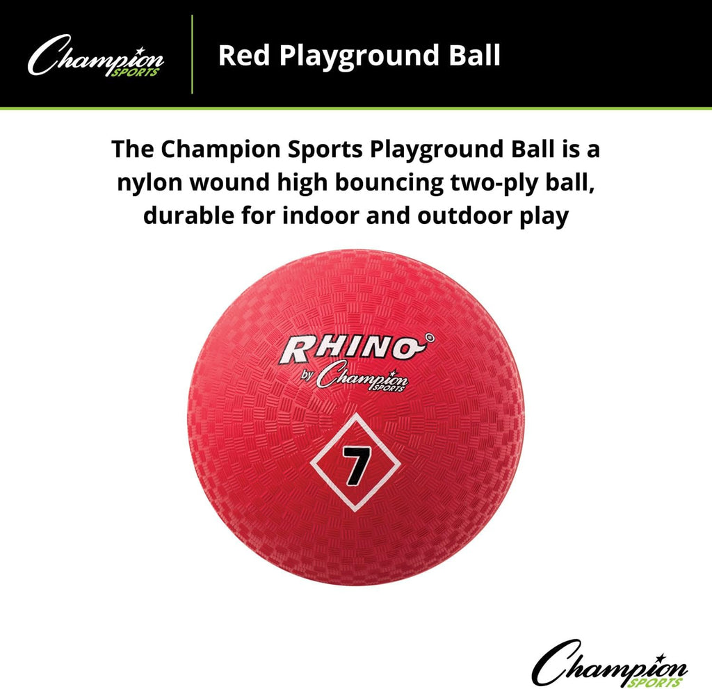 Champion Sports Playground Ball – High-Bounce 2-Ply Construction, Durable Red Ball for Throwing, Catching & Kicking - Multiple Sizes (5", 6", 7", 10", 13", 16")