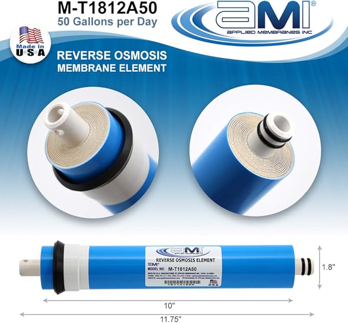 APPLIED MEMBRANES INC. 50 GPD Reverse Osmosis Membrane | RO Membrane Water Filter Replacement for Reverse Osmosis Water Filtration System | 1.8” x 12” Universal Compatibility | Made in USA