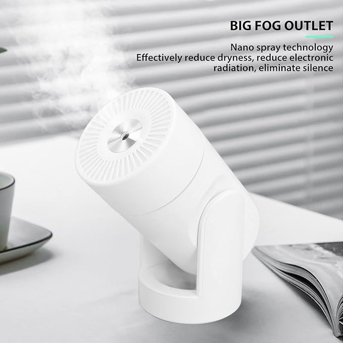 Portable Mini Humidifier,USB Automatic Rotating Super Quiet Small Desktop Cool Mist Humidifier for Bedroom Office Car Travel (White)