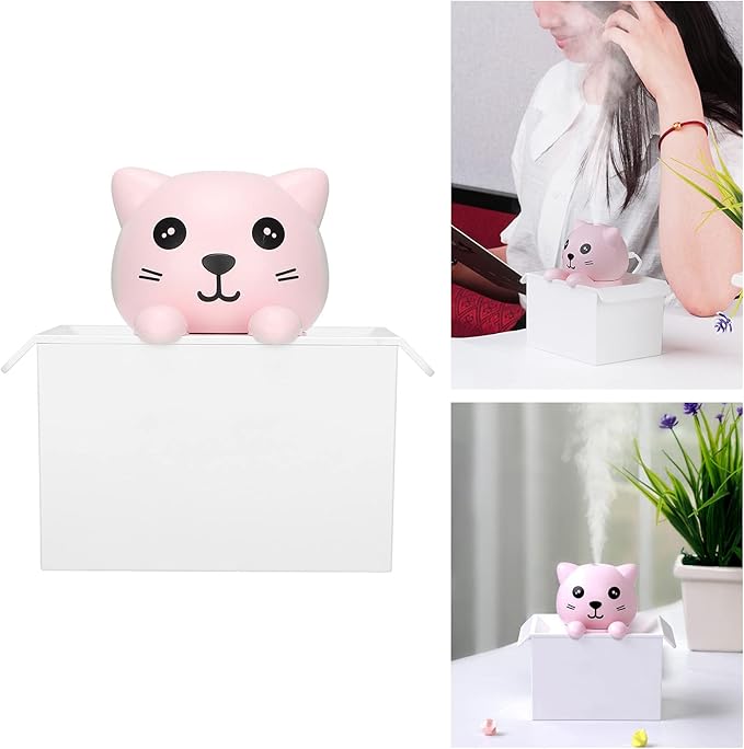 330ml Air Humidifier, Mute Adjustable Fog Mode Cat Shape Portable Humidifier with Color LED Light for Office Bedroom Car