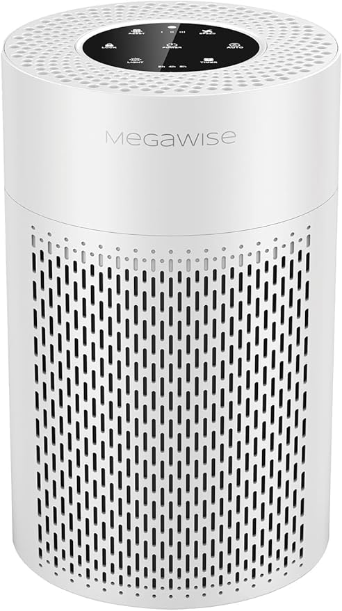 MEGAWISE Smart Air Purifier for Large Rooms up to 1080 sq. ft. | 2022 Updated Version | H13 True HEPA Filter, Smart Air Quality Sensor, Quiet Sleep Mode, Ideal for Pets, Odors, Smoke, Dust (White)