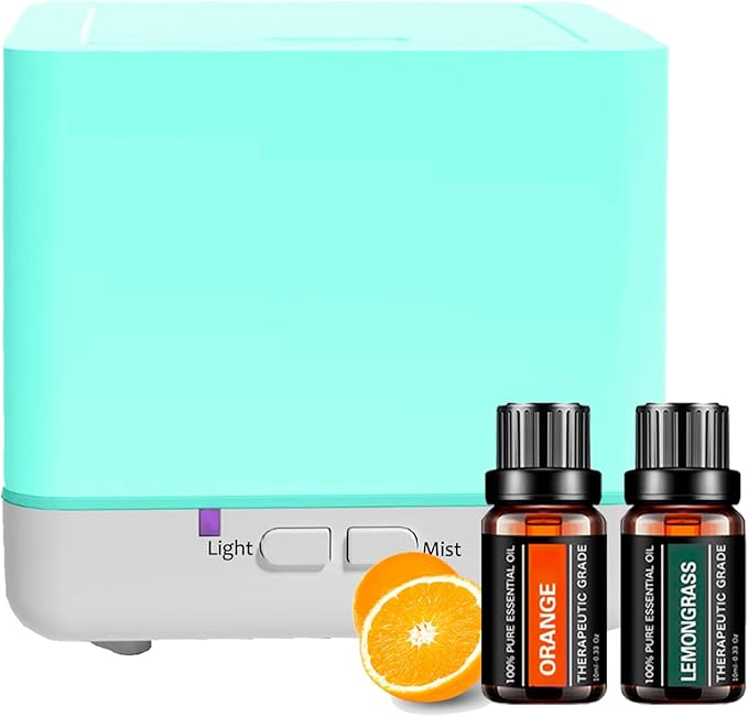 Essential Oil Diffuser 300ml White Cute Humidifier with Adjustable Mist Mode,Auto Off,7-Colors Night lignts 3 in 1 Portable Aroma Diffuser for Bedroom/Office/Home(Orange/Peppermint)