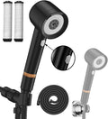 High Pressure Showerhead with Filters, Filtered Shower Head Handheld with ON/OFF Switch,Extra Long 79-inch Hose and Adjustable Angle Bracket Extra Low-Reach Adhesive Wall Mount for Kids (black)