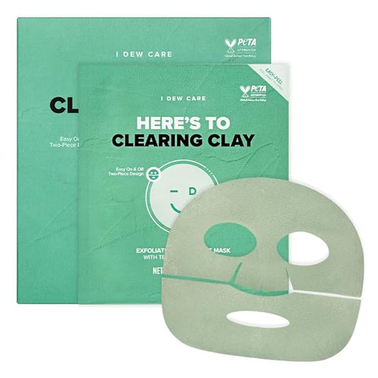 I DEW CARE Face Sheet Mask - Here's To Clearing Clay | Daily Exfoliate, Decongest, Minimize Pores, Soothe, Infused with 3-Clay Complex, Tea Tree, Centella Asiatica, Moisturizing, 4ea-FlexoryFit