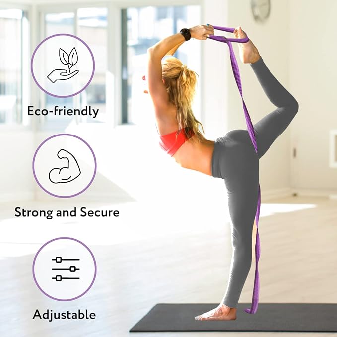 California Yoga Strap | Yoga Belt with Safe Adjustable D-Ring Buckle for Pilates | Stretching Strap | Exercise Bands | Physical Therapy | Improves Sitting Posture-FlexoryFit