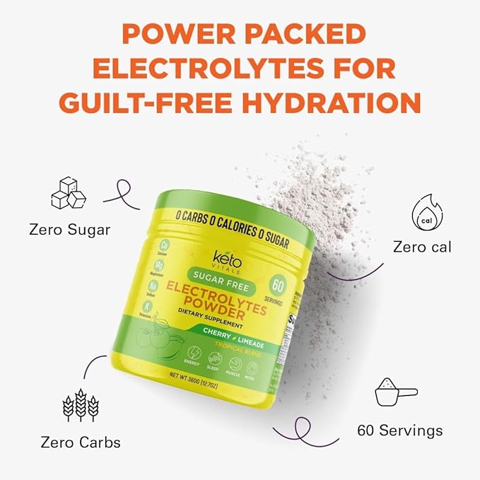 Keto Vitals Electrolytes Powder | Keto-Friendly Electrolytes with Potassium, Magnesium, Sodium, Calcium | Keto Electrolytes Supplement Energy Drink Mix | Sugar-Free, Zero Calories, Zero Carbs-FlexoryFit