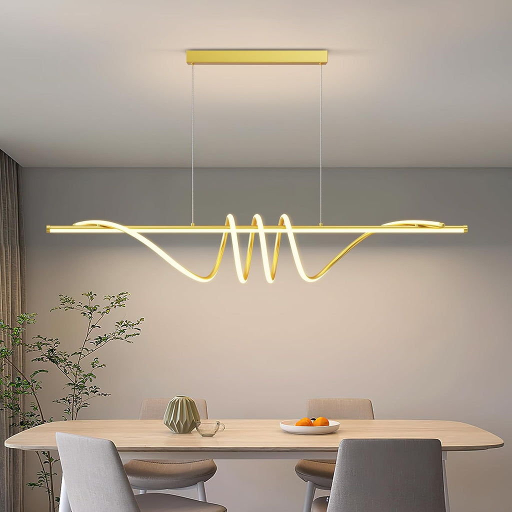 Modern LED Pendant Lights Kitchen Island, 57in Gold Chandelier Dimmable with Remote Control 3000k-6000K Adjustable, Aluminum Island Lighting Lamp Fixture for Kitchen, Dining Room