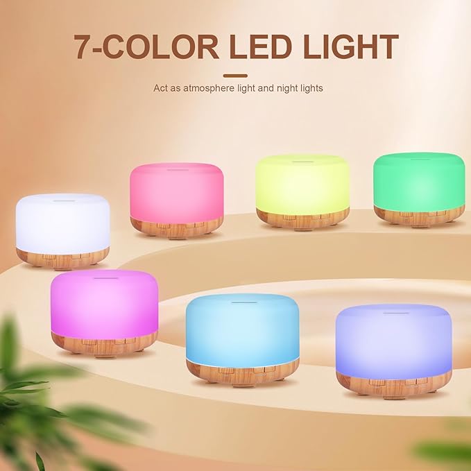 500ml Premium Essential Oil Diffuser with Remote Control. Ultrasonic Aromatherapy Humidifier Vaporizer. 7 Colors Lights. Comes with Timer & Auto-Off for Home & Office (White)