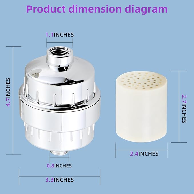 Shower Filter for Hard Water Two Replacement Cartridge High Output Shower Water Filter Silver Remove Chlorine and Fluoride(Silver)