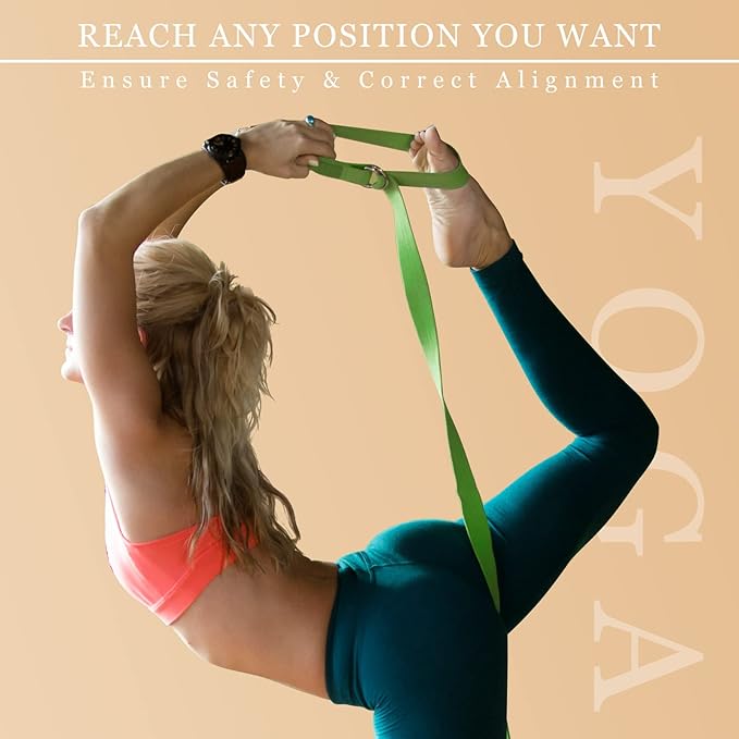 6 Pcs Yoga Strap for Stretching 8 Ft Yoga Exercise Adjustable Straps Bands with Safe Adjustable D Ring Buckle for Pilates Gym Workouts Fitness Improves Sitting Posture-FlexoryFit