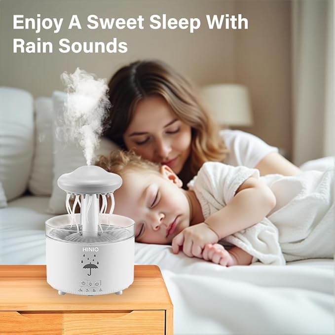 Rain Cloud Humidifier Water Drop，Octopus Aromatherapy Humidifier with 7 Colors LED Night Light with Remote Control for Bedroom Sleep Relaxation (White)