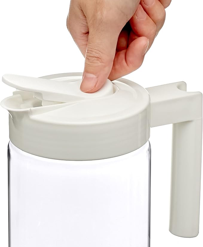 Amazing Abby - Skinny - 2-Pack Tritan Pitcher (64 oz), Unbreakable Plastic Water Pitcher with Lid, BPA-Free, Heat-Resistant, Dishwasher-Safe, Great for Both Iced and Hot Drinks, White
