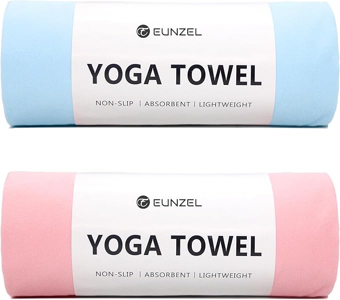 Eunzel 2 Pack Hot Yoga Towel Non Slip Yoga Mat Towel Non-Slip Sweat Absorbent Microfiber Towel for Hot Yoga, Pilates and Workout 72" x 26.5", Pink/Blue-FlexoryFit