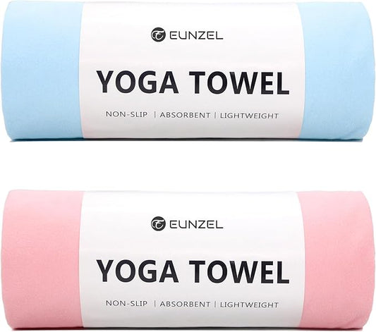 Eunzel 2 Pack Hot Yoga Towel Non Slip Yoga Mat Towel Non-Slip Sweat Absorbent Microfiber Towel for Hot Yoga, Pilates and Workout 72" x 26.5", Pink/Blue-FlexoryFit