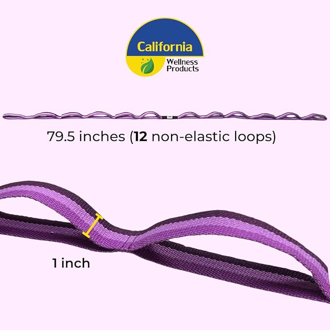 California Yoga Strap | Yoga Belt with Loops | 12 Multi Loop & Non-Elastic | Stretching Strap | Gym Workout & Exercise Bands | Physical Therapy | Improves Sitting Posture for Women & Men-FlexoryFit