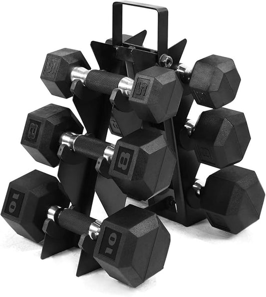 WF Athletic Supply Rubber Encased Hex Dumbbells with Rubber Grip Contoured Handle for Muscle Toning, Strength Building & Full Body Workout-FlexoryFit