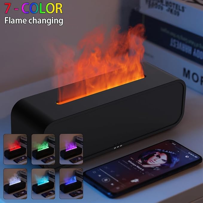 Dream Color Flame Diffuser Humidifier, Music Sync Ultra-Quiet Aroma Essential Oil Diffuser, 250ml Aromatherapy Mist Humidifier with Auto-Off, Timeable for Bedroom, Home, Office(Black)