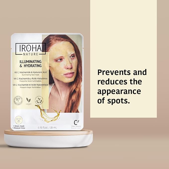 IROHA NATURE Brightening & Hydrating Face Mask with Pure Vitamin C and Hyaluronic Acid (Pack of 15) | Illuminates & Hydrates | Instant Results in 15 Minutes | 100% Biodegradable-FlexoryFit