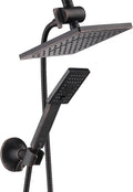 BRIGHT SHOWERS Rain Shower Head with Handheld Spray, 8 Inch Rainfall Shower Head Combo with 60" Hose, Adjustable Dual Square Showerhead Set with 3-Way Diverter, Wall Bracket, Oil-Rubbed Bronze