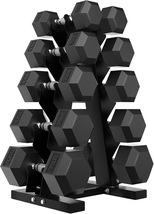Hex Dumbbell Sets with Rack, 60-550 lb Rubber Encased Exercise & Fitness Dumbbells Set with Rack Option, Hand Weight for Strength Training, Weight Dumbbells-FlexoryFit