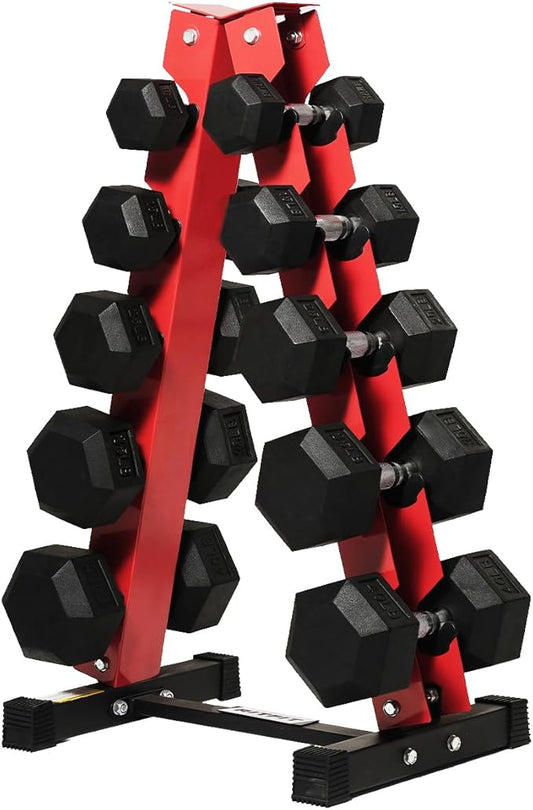 RitFit 250LB/300LB Rubber Hex Dumbbell Sets with Weights Rack, Multiple Color Choices Available, Great Gym Equipment for Home, Strength Training, Workouts-FlexoryFit