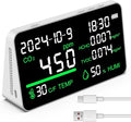 7-In-1 Indoor Air Quality Monitor Rechargeable Home CO2 Monitor,Temp, CO2, TVOC, HCHO,RH,Time, Date, LED Air Quality Tester Carbon Dioxide Detector For Office Hotel Real Time Desktop Air Quality Meter