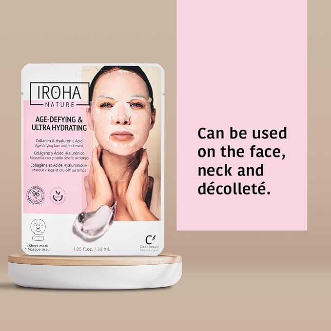IROHA NATURE Face Masks - Packs for Better Skin (Pack of 5, Anti-Aging Face & Neck Tissue Mask with Collagen (96% Natural Ingredients))-FlexoryFit