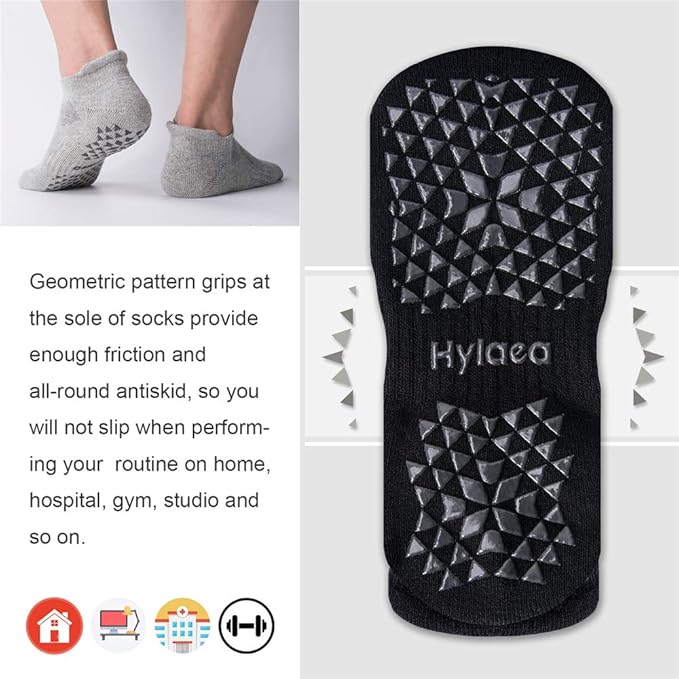 Hylaea Unisex Non Slip Socks with Grip for Yoga, Hospital, Pilates, Barre | Ankle, Cushioned-FlexoryFit