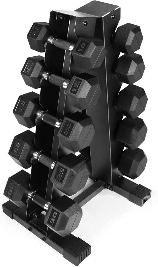 WF Athletic Supply Rubber Encased Hex Dumbbells with Rubber Grip Contoured Handle for Muscle Toning, Strength Building & Full Body Workout-FlexoryFit