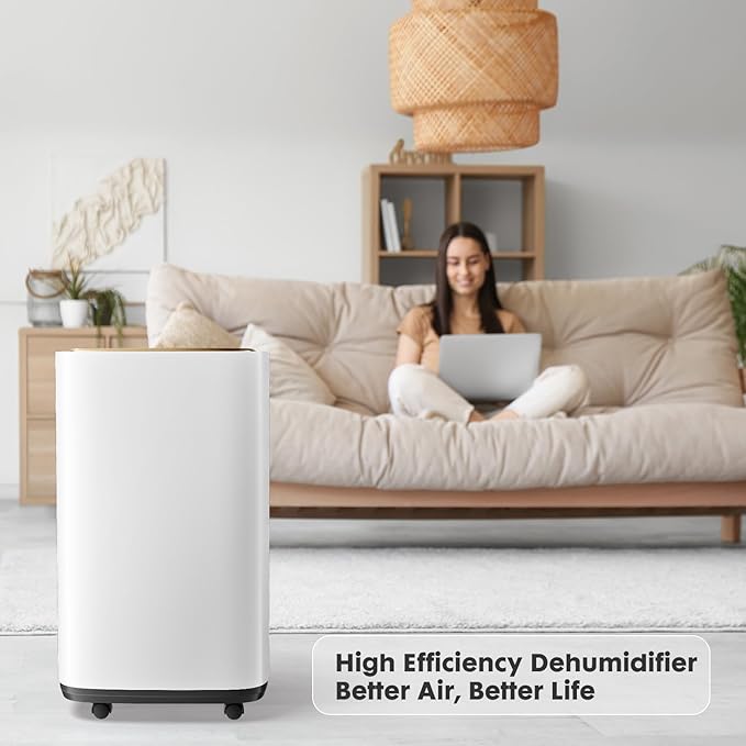 Sweetcrispy 4,500 Sq. Ft. Dehumidifier for Basement, 50 Pints Dehumidifiers for Home with Drain Hose, 1.58 Gallon Water Tank Portable Quiet Moisture Remover, Ideal for Whole House, Bedroom & Bathroom