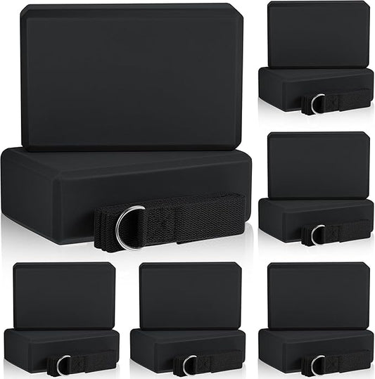 Meooeck 18 Pcs Yoga Block and Strap Set 9 x 6 x 3 Inch EVA Foam Non Slip Brick 8 ft Yoga Straps for Stretching D Ring Design for Back to School Pilates Fitness Workout Exercise-FlexoryFit