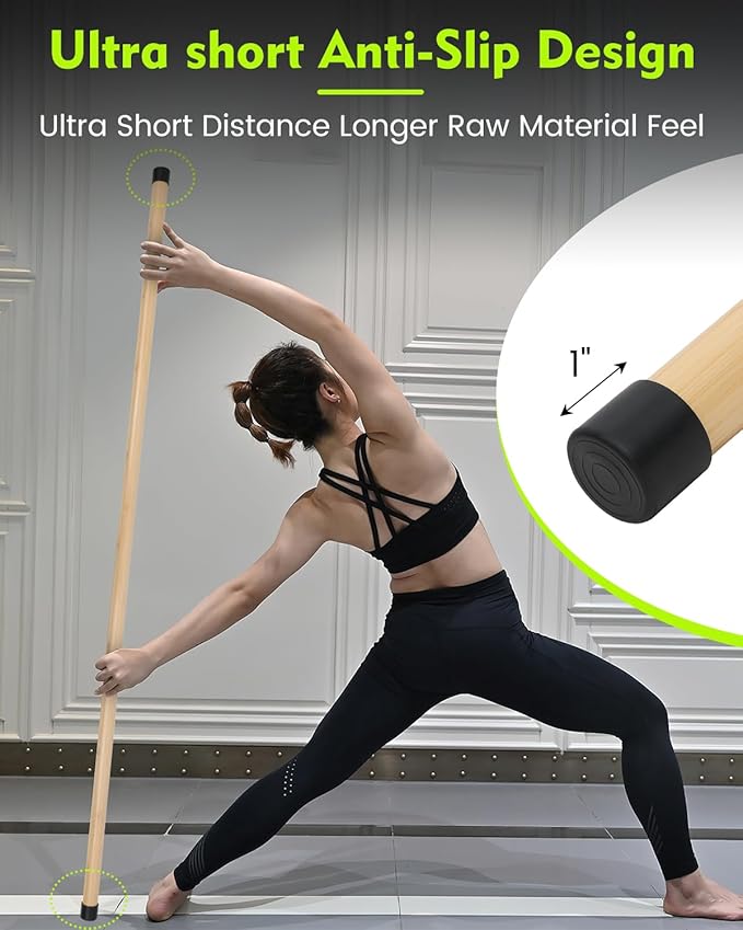 Yoga Stick, 5ft Exercise Stick for Mobility, Stretching Stick with Non-Slip Ends, Exercise Dowel for Pilates, Balance Pole and Stretch Bar for Stretching Equipment-FlexoryFit