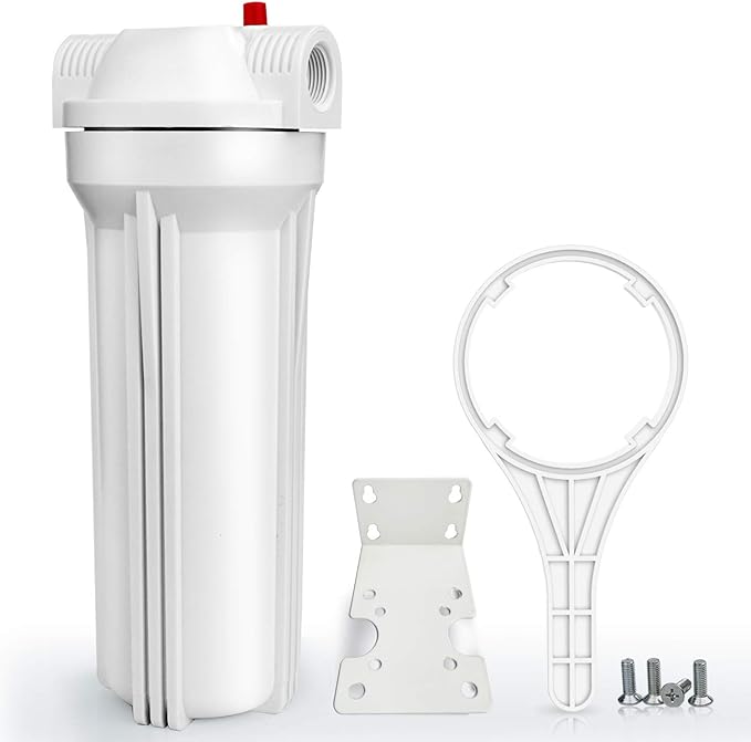 SimPure Whole House Water Filter Housing, Inline Water Filter for Home, Universal 10 inch Sediment Filter with 3/4 NPT Inlet and Outlet, Heavy Duty Steel Bracket, 4 Screws, Wrench