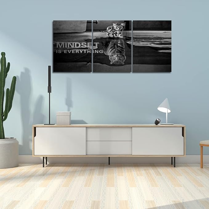 3 Panels Mindset is Everything Motivational Canvas Wall Art Inspirational Entrepreneur Quotes Poster Print Artwork Painting Picture for Framed Home Decoration Living Room office bedroom 60''W x 28''H-FlexoryFit
