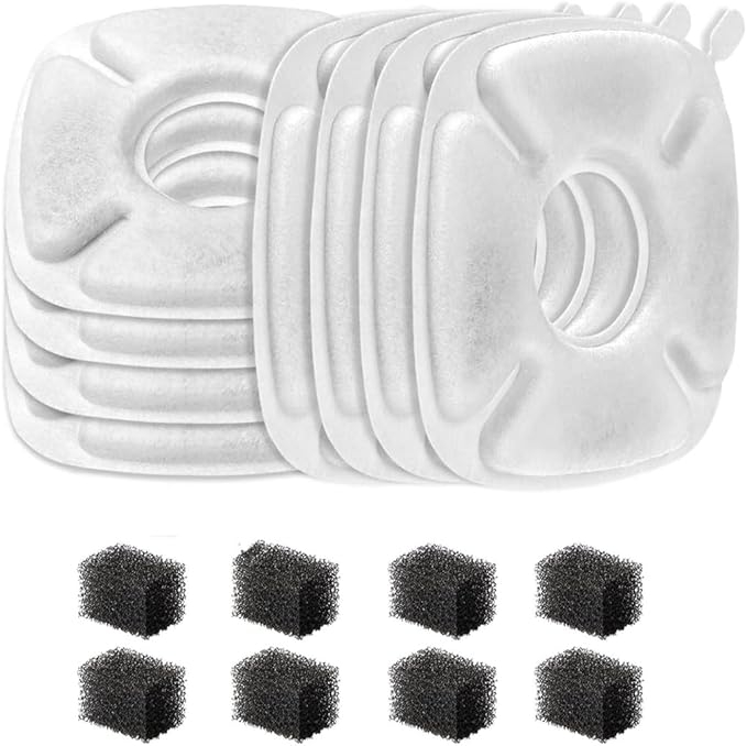 4inch Cats Fountain Replacement Filters with Pre-Filter Sponges for 67oz, 95oz and 135oz Pet/Cat Automatic Water Fountain Dog Water Dispenser (8 Pack)