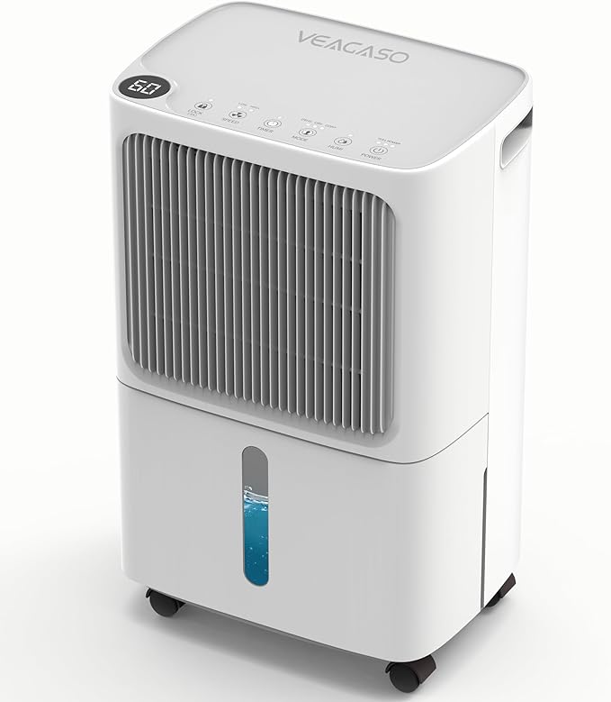 VEAGASO 2500 Sq. Ft Dehumidifier for Basement, 34 Pint Dehumidifiers For Home, Large Room, Auto Drain or Manual Drainage, Digital Control Panel, Auto Defrost, 24H Timer