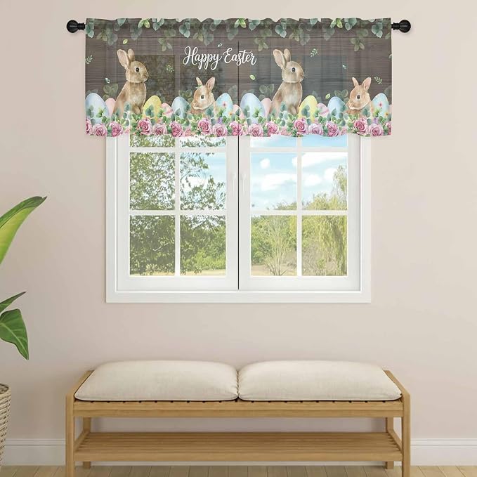 Easter Sheer Valances for Windows 54"x18", Light Filtering Kitchen Curtains - Image 4