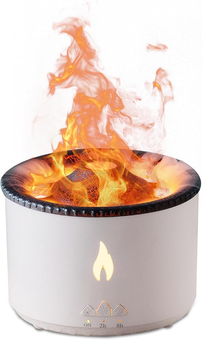 Volcano Humidifier Flame Aroma Diffuser: Ultrasonic Essential Oil Scent Diffuser 300ml Large Capacity 2-in-1 Essential Oil Diffuser with Function Timer for Bedroom Home Office (No Remote Control)