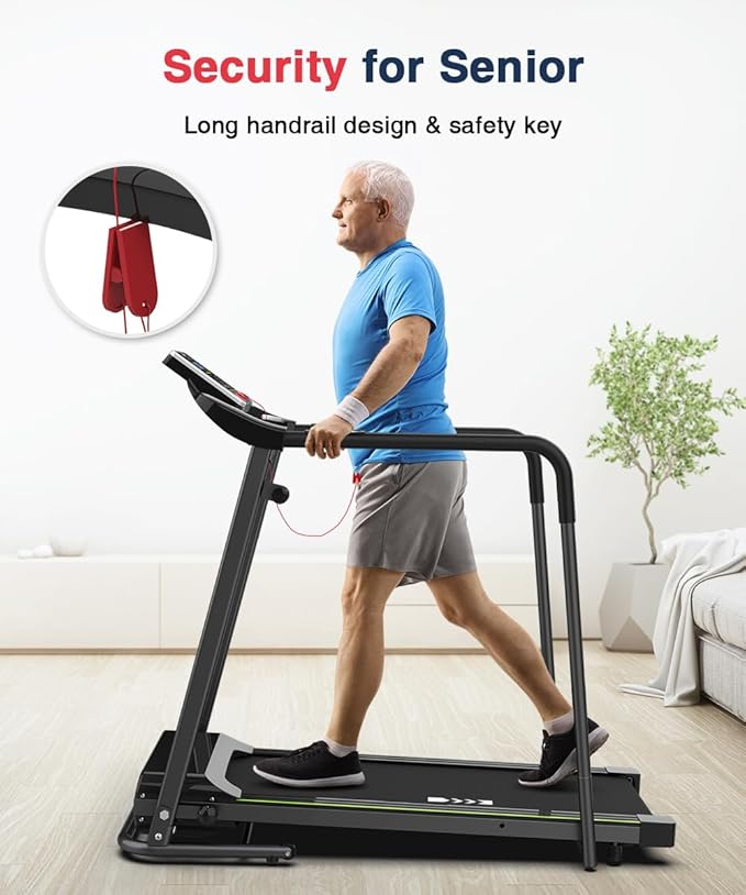Redliro Walking Treadmill with Long Handrail for Balance, Recovery Fitness Exercise Machine Foldable for Home use with Holder for Phone & Cup,LCD Display, 300 lbs Capacity-FlexoryFit