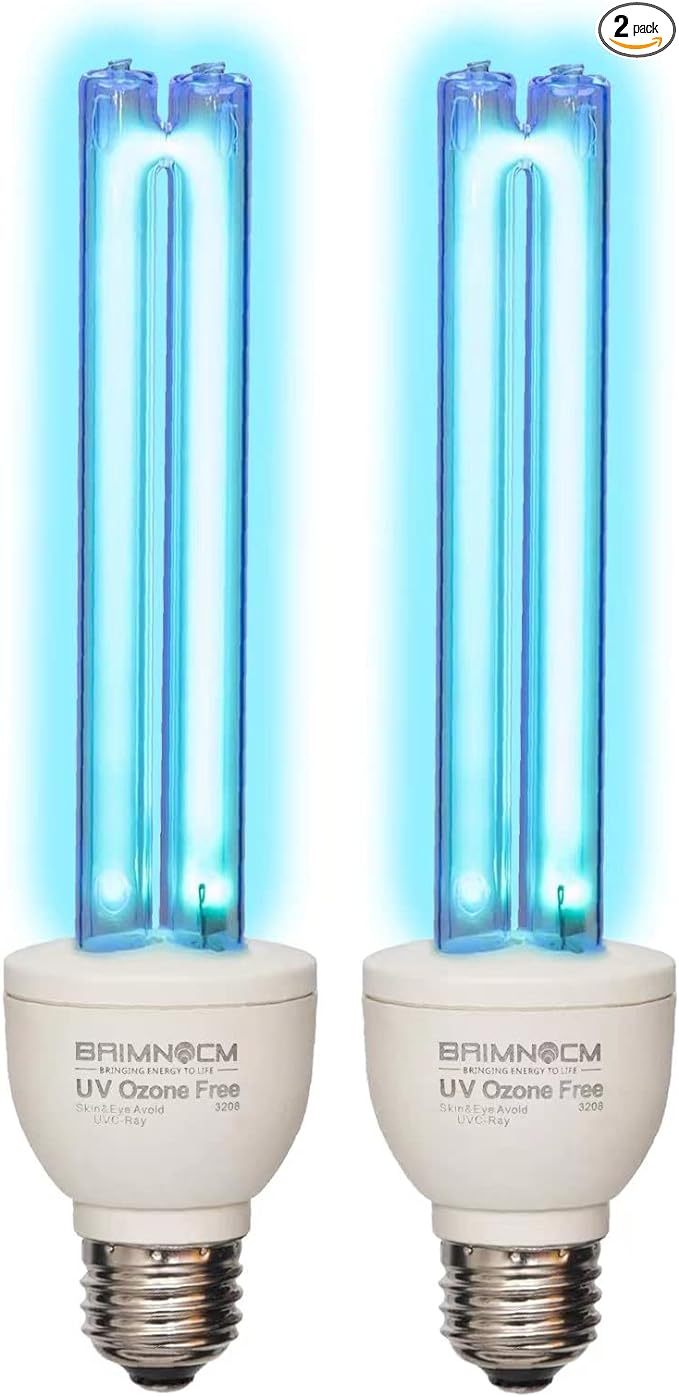 BAIMNOCM 2 Pack UVC Light Bulb Ozone Free, UV Lamp 25 Watt, 254nm Weavelength UV-C lamp for Basement E26 Base 2 Count