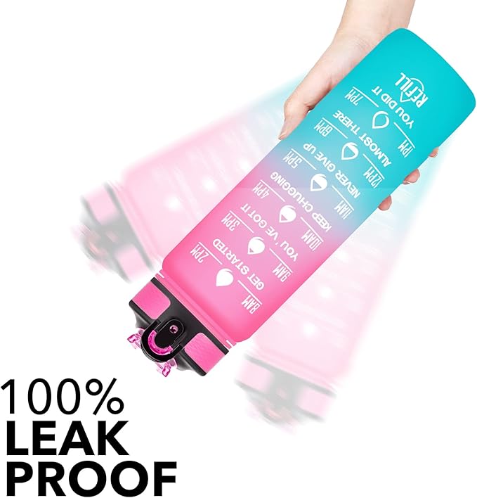 Hyeta 32 oz Water Bottles with Times to Drink and Straw, Motivational Water Bottle with Time Marker, Leakproof, Drinking Sports Water Bottle for Fitness, Gym and Outdoor-FlexoryFit