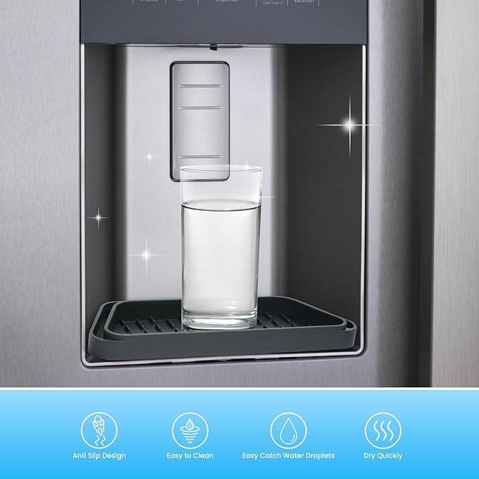 Crystala Filters Non-slip Cuttable fridge water Dispenser Drip Tray, Fridge Water Dispenser Drip Tray Prevents Water Splashes, 2 Pack (Rectangular, Black)