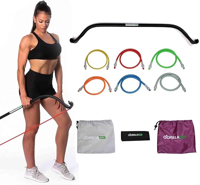 Lite Gorilla Bow Portable Home Gym Resistance Bands and Bar System for Travel, Fitness, Weightlifting and Exercise Kit, Full Body Workout Equipment Set-FlexoryFit