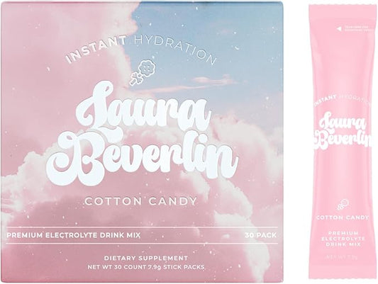 Instant Hydration Electrolytes Powder Packets - Cotton Candy Drink Mix - Zero Sugar - Keto, Vegan, Gluten-Free, Non-GMO - Boost Recovery, Brain Health, Muscle & Tissue Support- 30 Sticks-FlexoryFit