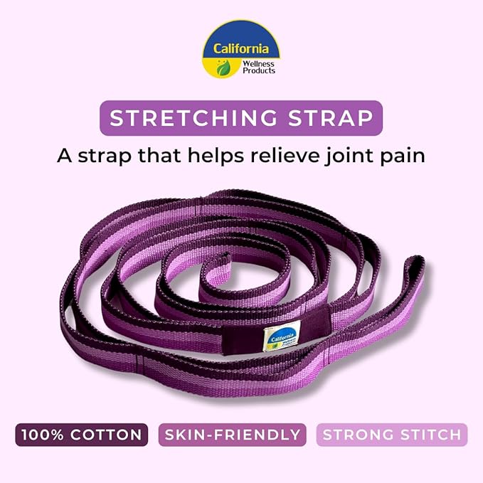 California Yoga Strap | Yoga Belt with Loops | 12 Multi Loop & Non-Elastic | Stretching Strap | Gym Workout & Exercise Bands | Physical Therapy | Improves Sitting Posture for Women & Men-FlexoryFit