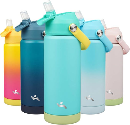 Insulated Water Bottle with Straw Lid,18 oz Stainless Steel Vacuum Metal Bottle with Silicone Handle,Twilight Blue-FlexoryFit