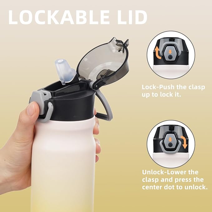 Insulated Water Bottle with Straw and Carry Loop,18 oz Stainless Steel Double Wall Vaccum Metal Water Flask with Leak-proof Lid,Lemon-FlexoryFit