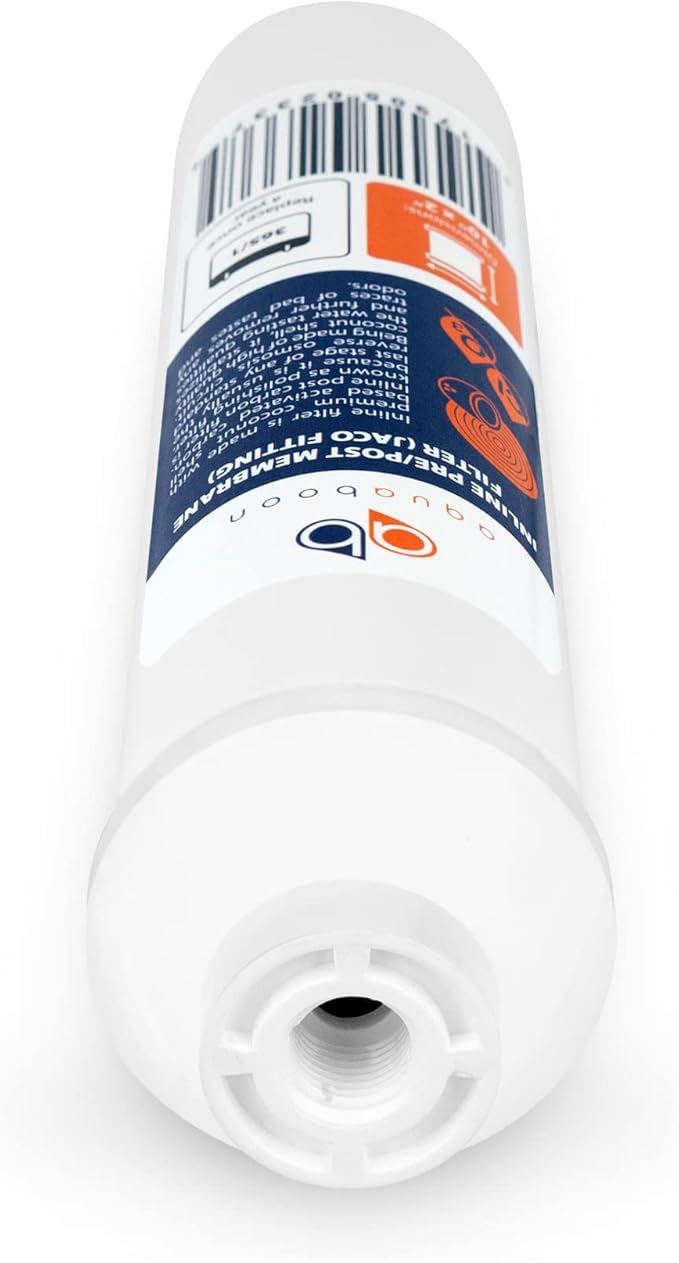 Aquaboon Inline Water Filter for Refrigerator 4-Pack of Inline Post/Carbon Polishing Water Filter Catridge for Reverse Osmosis System Standard Size (Jaco fitting)